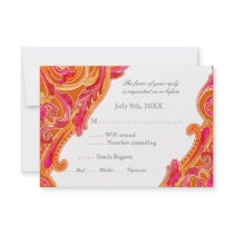 Modern Swirl Flourish Heart Tangerine Orange Custom Announcements
