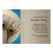 Modern Taupe Aqua Peacock Wedding Invitation