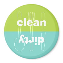 Modern utensil dirty clean blue green dishwasher fridge magnet
