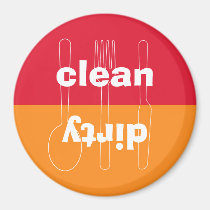 Modern utensil dirty clean red orange dishwasher magnets