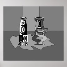 Modern vases in black grey and white poster