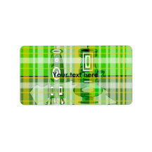 Modern vases in green yellow plaid address label