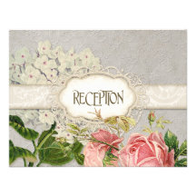 Modern Vintage Lace Tea Stained Hydrangea n Roses Personalized Announcement