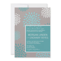 Modern Wedding Invitation :: Aqua Flowers