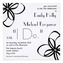 Modern Wedding Invite - Black & White With Flowers