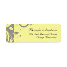 Modern Yellow and Grey Swirl Wedding Return Address Labels