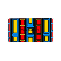 Modern yellow and red rectangles on blue personalized address label
