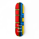 Modern yellow and red rectangles on blue skateboards
