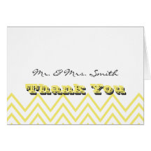 Modern Yellow Chevron Wedding Thank You Card