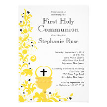 Modern Yellow Floral First Holy Communion Invite