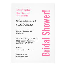 Modern Zebra Black White Pink Bridal Shower Custom Announcements