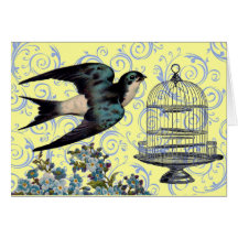 Moineau vintage et cage cartes de vœux