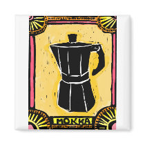 Mokka Espresso Pot Woodcut Magnets
