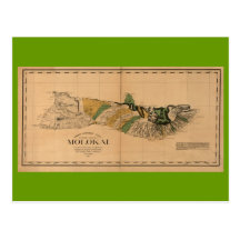 Molokai, 1897, Vintage Hawaii Map Post Card