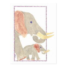 Mom and Baby Elephant Post Card