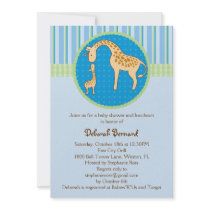 Mom and Baby Giraffe Baby Boy Shower Invitation