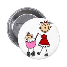 Mom And Baby Stick Figures Button