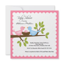 Mom & Dad Birds with Baby Bird Baby Shower Personalized Invites