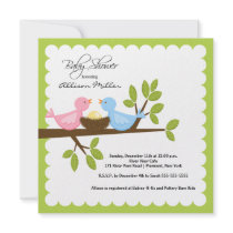 Mom & Dad Birds with Baby Bird Baby Shower Personalized Announcement