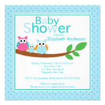 Mom & Dad Owls with Baby Owl Boy Baby Shower Invite