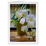 Mom, Happy Birthday, White Orchids Card
