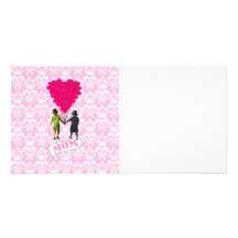 Mom, kids with heart shaped balloons photo cards