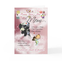 Mom Nurse's Day cute little baby and cute nurse sk Cards