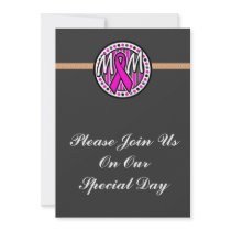 mom pink ribbon and stripes awareness invitations