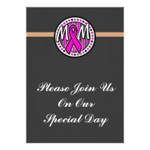 mom pink ribbon and stripes awareness invitations