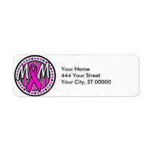 mom pink ribbon and stripes awareness custom return address label
