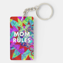 MOM RULES Colorful Floral Mothers Day gifts Rectangle Acrylic Keychains