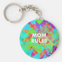 MOM RULES Colorful Floral Mothers Day Gifts teal Keychains