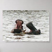 Mom & son hippos playing posters