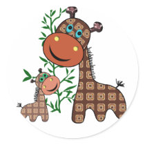 Momma and Baby Giraffe with Tree