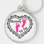 Mommy To Be Pink Girl Footprints Heart Key Chain