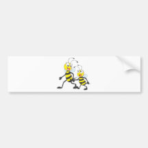 Mommy Walking with Child Cartoon Bees Bumper Sticker
