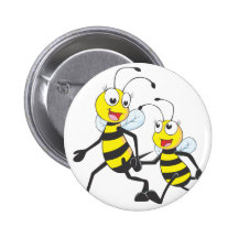 Mommy Walking with Child Cartoon Bees Button
