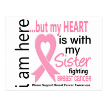Mon coeur est avec mon cancer du sein de soeur carte postale