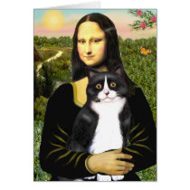 Mona Lisa - Am SH black and white cat Greeting Cards
