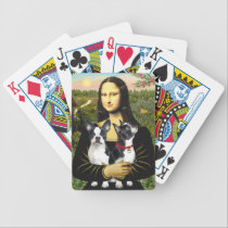 Mona Lisa and her Two Boston Terriers playing cards