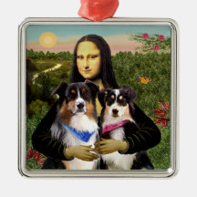 Mona Lisa - Two Australian Shepherds Christmas Tree Ornament