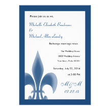 Monaco Blue Fleur de Lis Wedding Card