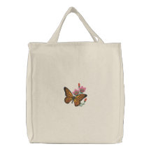 Monarch Butterfly on Pink Flower Emboirdered Bag