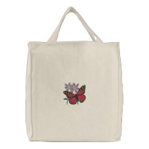 Monarch Butterfly on Pink Flower Embroidered Bag