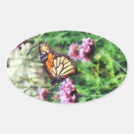 Monarch Butterfly on Pink Lantana Oval Stickers