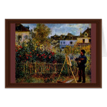 Monet Painting In His Garden In Argenteuil Greeting Cards