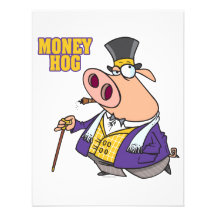 money hog funny rich pig cartoon invite
