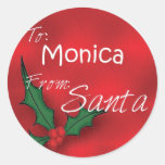 Monica Personalized Holly Gift Tags From Santa Sticker