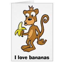 Monkey and Banana, I love bananas. Greeting card