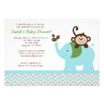 Monkey and Elephant Blue/Silver Chevron Invitation invitations